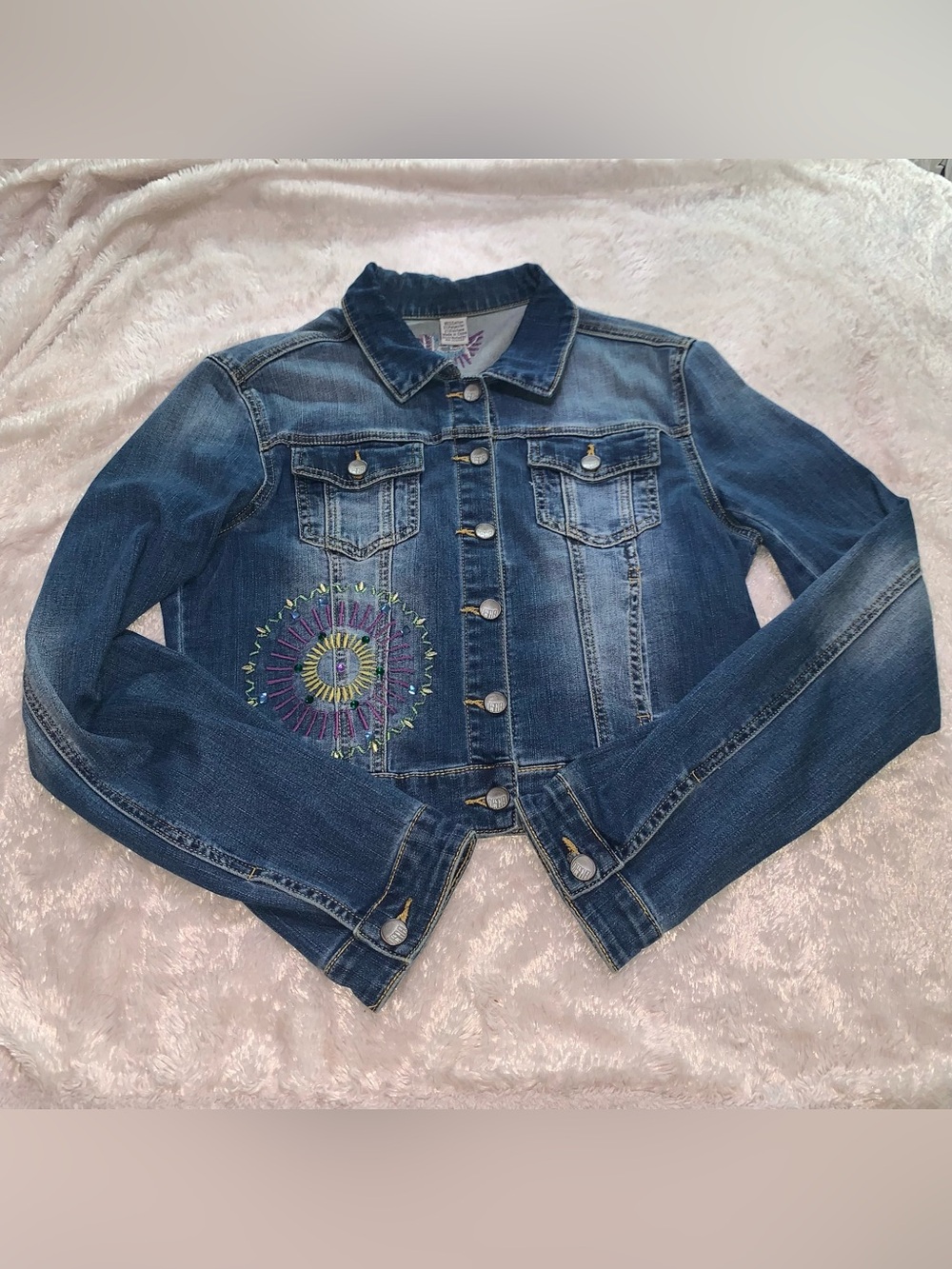 Desigual Women's Dark Denim Jacket with Contrast Stitching Estimated Size Med